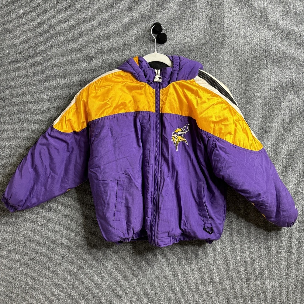 Vtg 90s Minnesota Vikings NFL Starter Pro Line Hooded Puffer Jacket Youth Medium